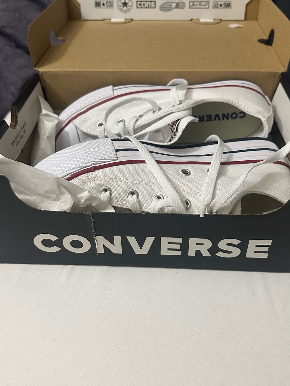 Converse Kids White Low Top Sneakers with Red & Navy Stripe